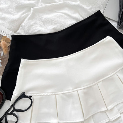 Low Waist Mini Skirt Y2K Black Low Rise Pleated Skort with Bulit-in Shorts Micro Miniskirt Women Teenage Girls Sweet Outfit