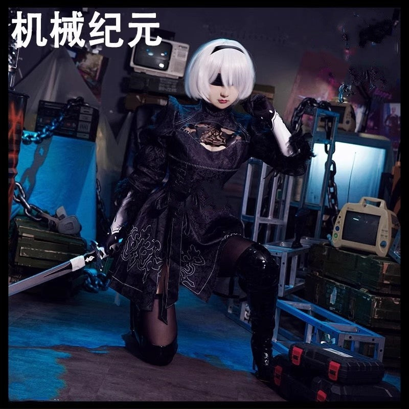 Anime Nier Automata Cosplay 9S Yorha 2B Cosplay Suit Male Women Outfit Wig Disguise Costume Plus Size Fancy Party Black Dress