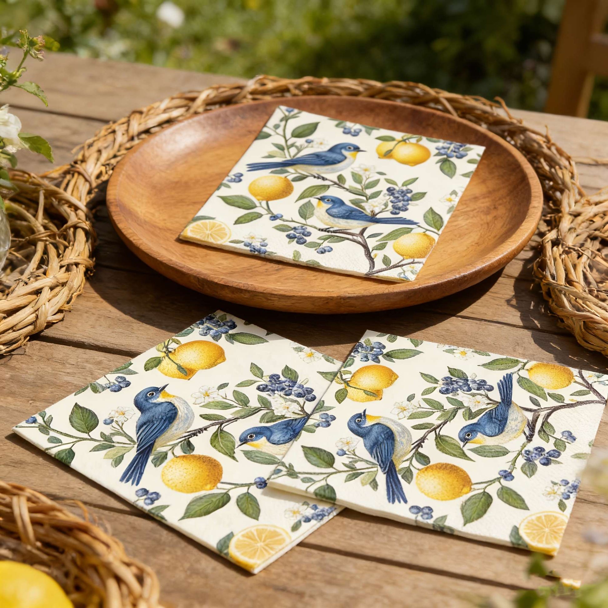 20/40/60pcs Bird Lemon Blueberry Flower Themed Party Napkins, Suitable for Party Tea Parties, Birthdays, and Desktop Decoration