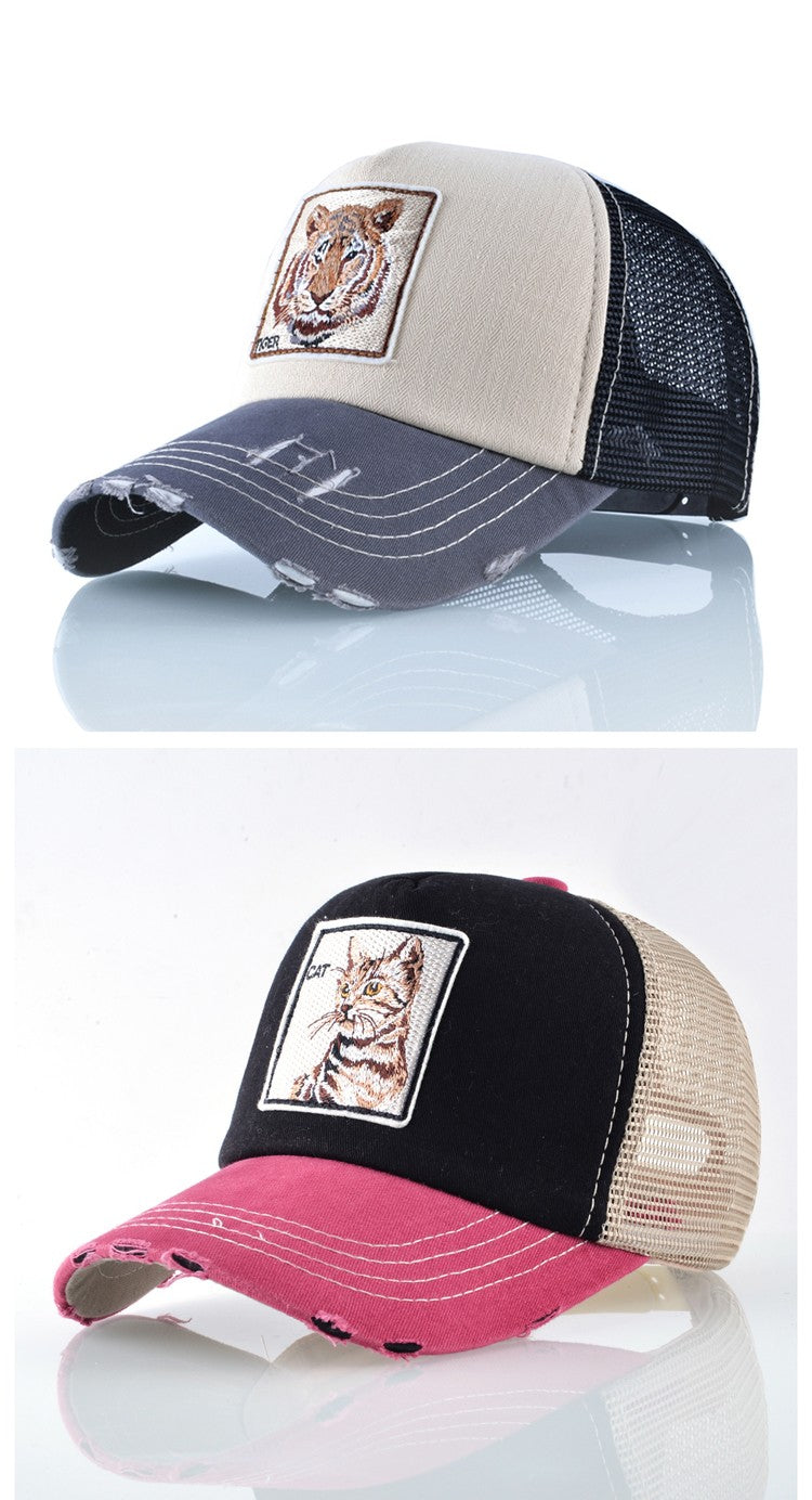 Boné Unissex Fashion com Bordado de Lobo e Ossos Hip Hop Chapéus de Beisebol de Malha Respirável Masculino Feminino Casquette Boné de Caminhoneiro de Verão Gorras