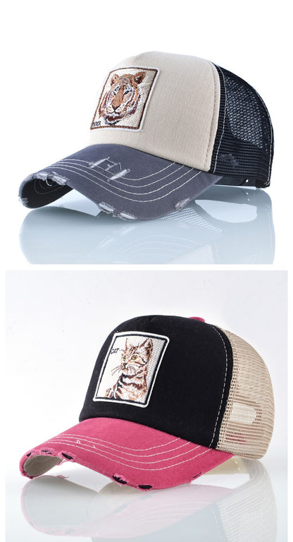 Boné Unissex Fashion com Bordado de Lobo e Ossos Hip Hop Chapéus de Beisebol de Malha Respirável Masculino Feminino Casquette Boné de Caminhoneiro de Verão Gorras