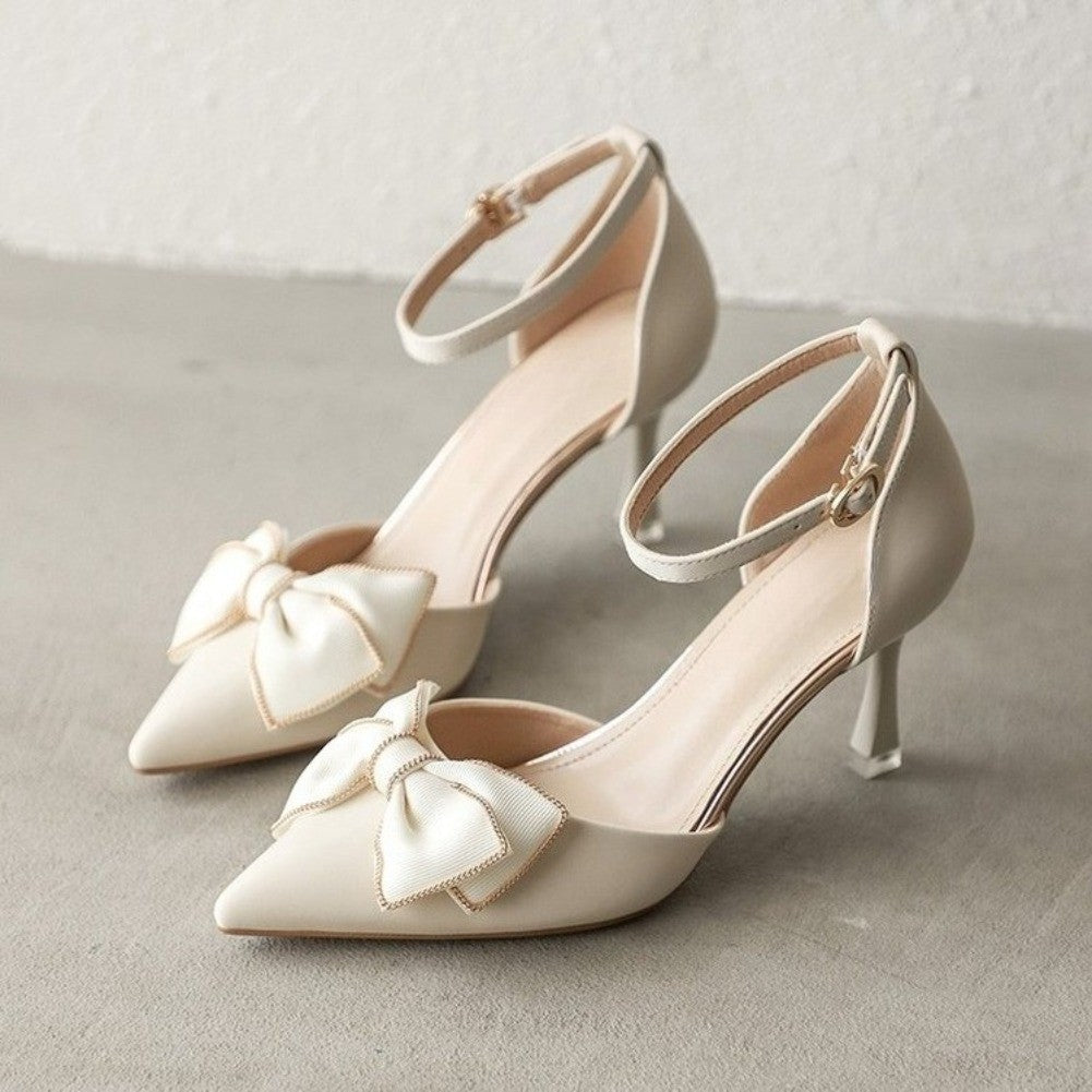 Salto Médio Sapatos Femininos Tendência Bico Fino Borboleta Stiletto Elegante Vestido Casamentos Festa de Noiva Branco Grife