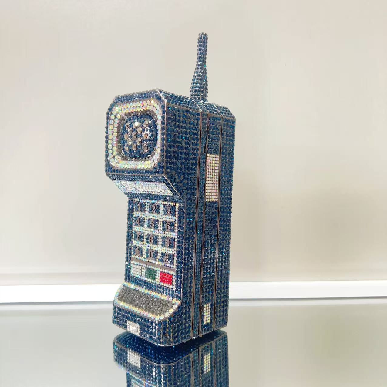 XIYUAN Mobile Phone Shaped Diamond Evening Bags for Women Gorgeous Bling Diamond Metallic Purses and Handbags Wedding Party