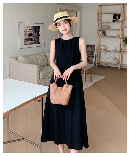 NYFS 2025 Summer New Korea Woman Dress Vestidos Robe Elbise Loose Plus Size Solid Sleeveless Backless Long Dress L-4XL