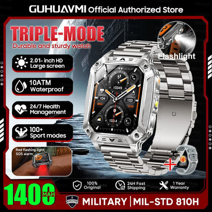 2026 Novo 1400mAh Bateria Grande Militar Ao Ar Livre 2.01 polegadas Smartwatch Masculino 10ATM À Prova D'água Chamada Bluetooth Relógio Inteligente Esportivo