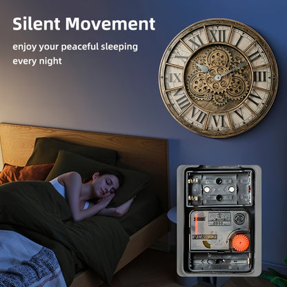 46cm Real Moving Gears Wall Clock Large Industrial Steam Punk Roman Numeral Wall Clock Living Room Home Decoration Quartz Clock