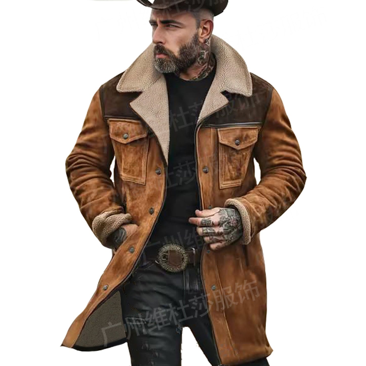 Autumn and Winter Mens Suede Color Matching Jacket Multi-pocket Zipper Coat for Men
