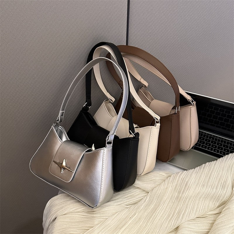 Silver Shoulder Bags for Women 2024 Classic Y2K Small Purse Glossy PU Leather Luxury Brand Female Underarm Handbags Daily Bag