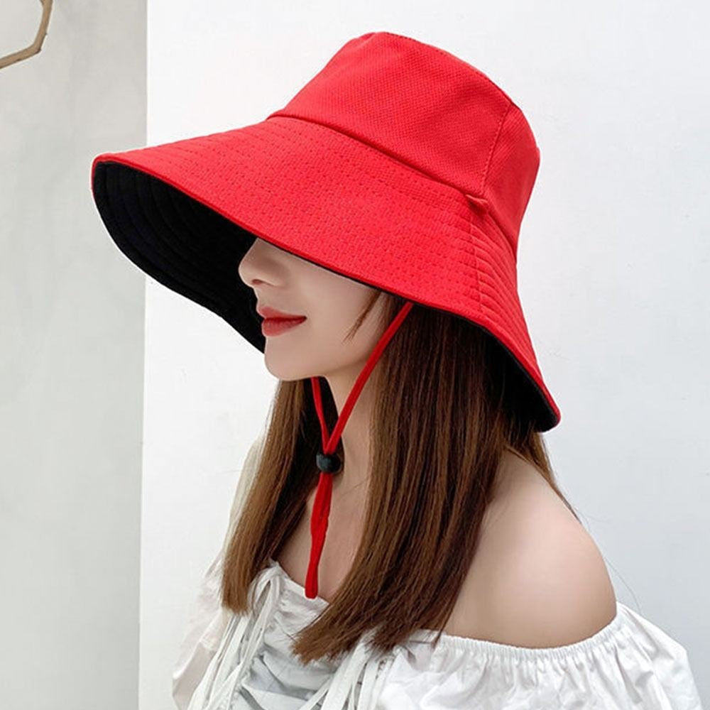 Double-Sided Sun Beach Cap Portable Fisherman Cap Foldable Panama Hat Solid Color Anti-UV Spring Summer Outdoor Beach Visor