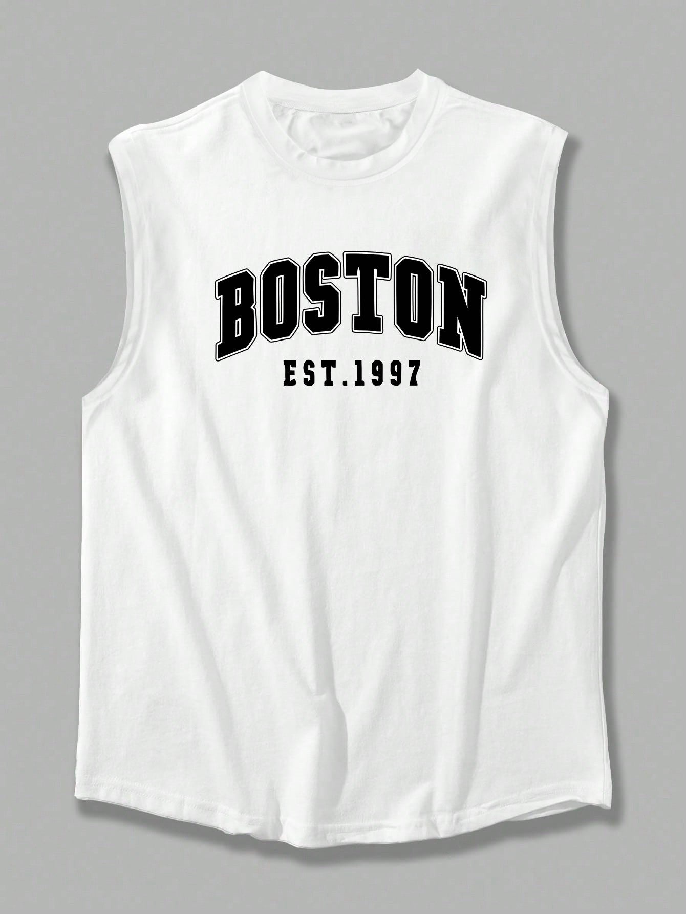 Men's summer fashion casual sports loose Boston est 1997 Print comfortable breathable round neck sleeveless vest