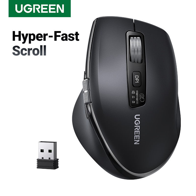 Mouse sem fio UGREEN de rolagem ultrarrápida Bluetooth 5.4 2.4G Ergonômico 5000DPI para MacBook Tablet Laptops Computadores PC