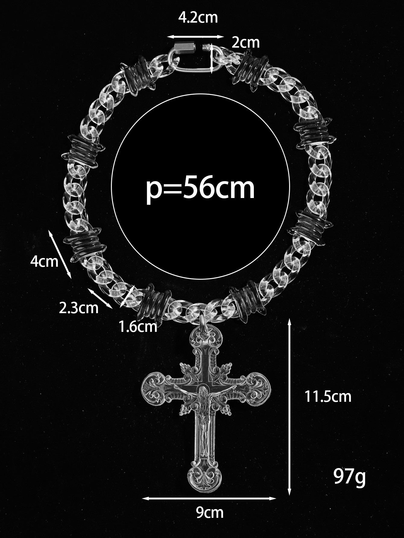 Colar com Pingente de Cruz Grande Iridescente de Jesus Cristo em Acrílico para Mulheres e Homens Colar com Corrente de Arame Farpado Joia de Presente