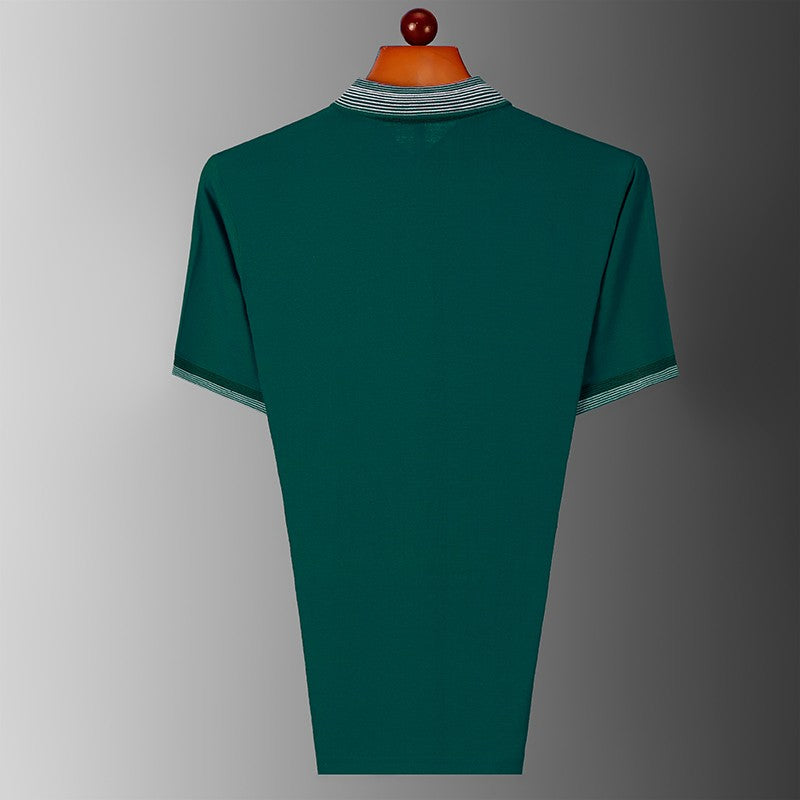 Summer men's short sleeved pure cotton lapel T-shirt polo shirt, middle-aged and elderly loose casual striped T-shirt