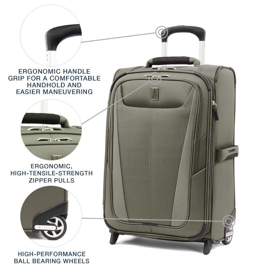 5 Softside Expandable Upright 2 Wheel Carryon Luggage, Lightweight, 22Inch Slate Green