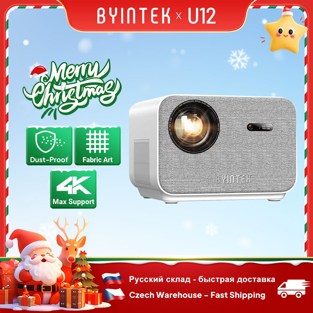 Projetor BYINTEK LOVE U12 Full HD 1080P 4K 800 ANSI Android WiFi 6 Foco Automático para Home Theater, Filmes e Reuniões