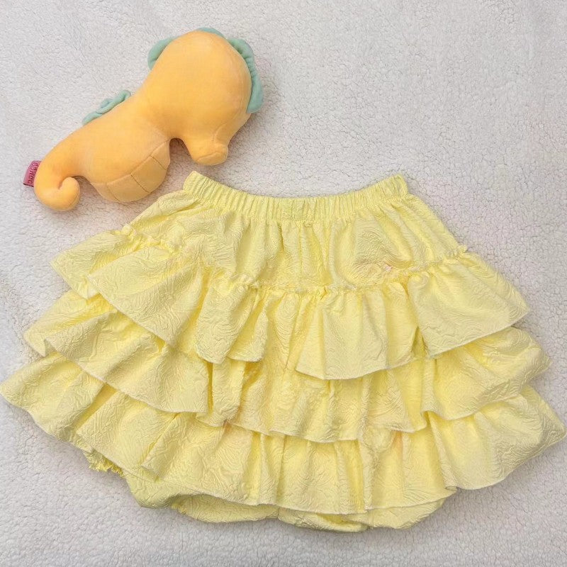 Japanese Kawaii Yellow Cake Skirts Women Casual Y2k Clothing Harajuku Cute Skirts Female Outwear Chic Party Bow Cosplays Girls