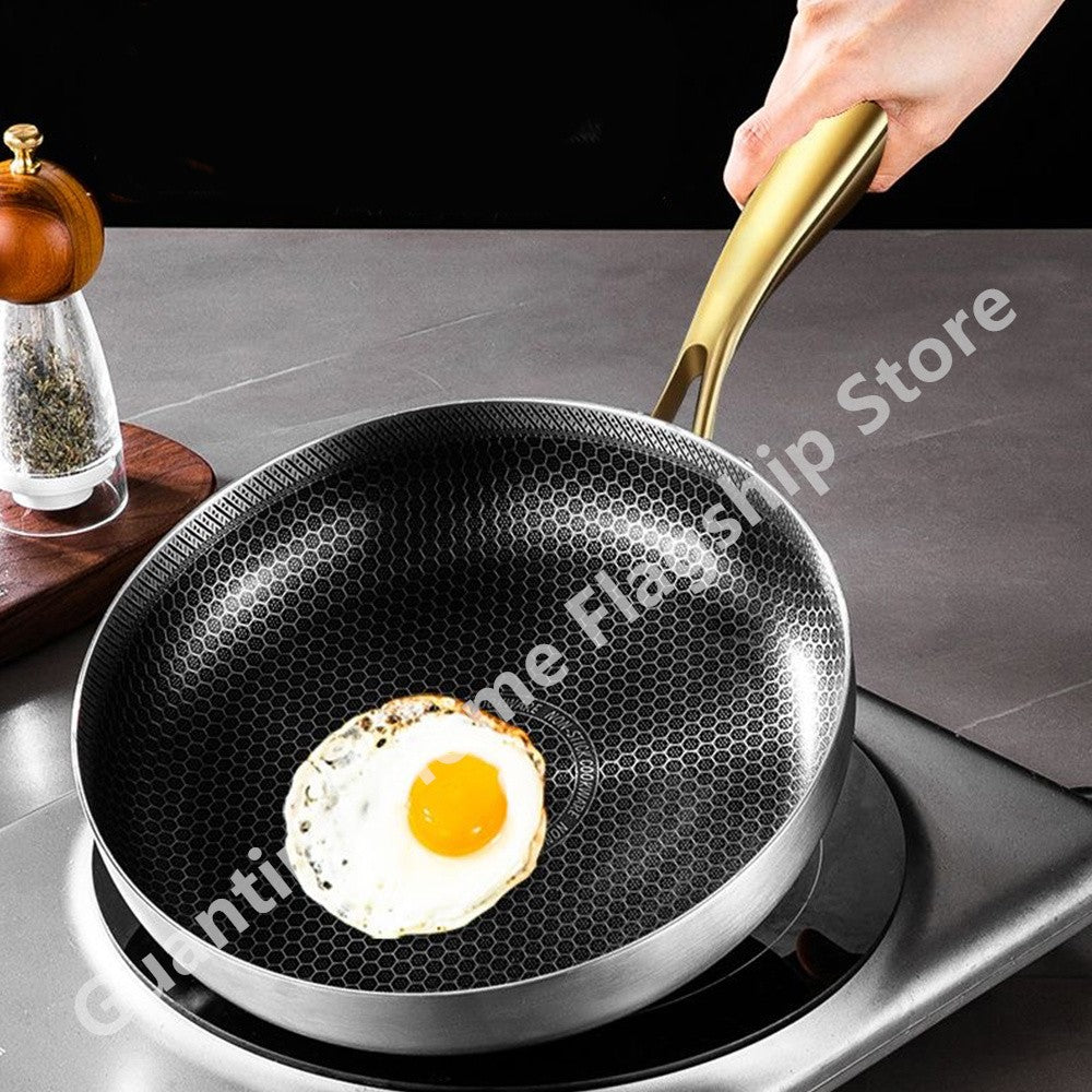 316 Stainless Steel Frying Pan Wok Non-stick Honeycomb Pot Home Steak skillet Gas Stove Induction Saucepan Kitchen Cookware 30cm