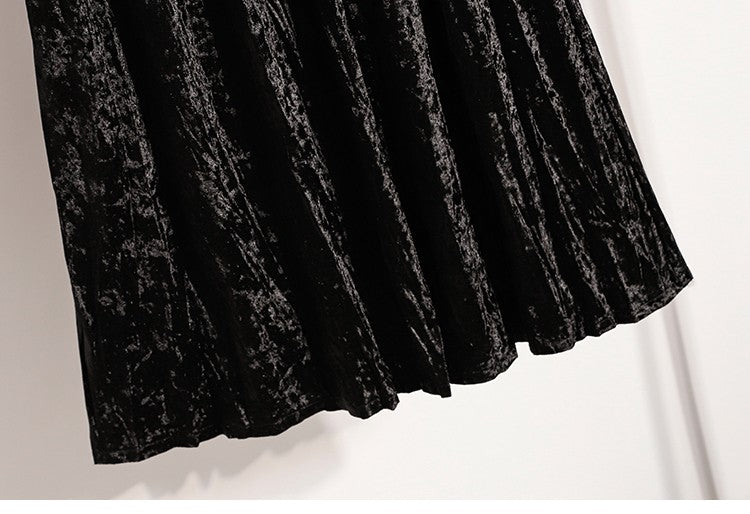 Autumn Winter Girls New A-line Velvet Skirt 2025 Plus Size Gold Velvet Half Pleated Skirt Solid Versatile High Waist Mid Skirt