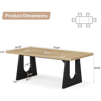 Rustic Rectangular Dining Table by Tribesigns for 6-8 People, 70.9-Inch Wood, Black Wooden Legs, Farmhouse Style Centerpiece