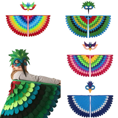 Cute Owl Wings Costume Animal Peacock Pattern Felt Cloak With Matching Mask Performance Props Halloween Carnival Cosplay Cape