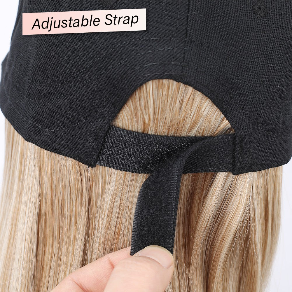 Boné de Beisebol com Extensões de Cabelo Sintético Cabelo Liso Curto Bob Chapéu Peruca Ajustável Removível 25 cm para Mulher Menina