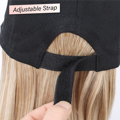 Boné de Beisebol com Extensões de Cabelo Sintético Cabelo Liso Curto Bob Chapéu Peruca Ajustável Removível 25 cm para Mulher Menina