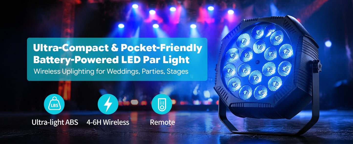 4PCS Flat Stage Par Light Built-in Battery Par Light Mini DJ Party Lights RGB LED Effect Lights Remote control Stage Lighting