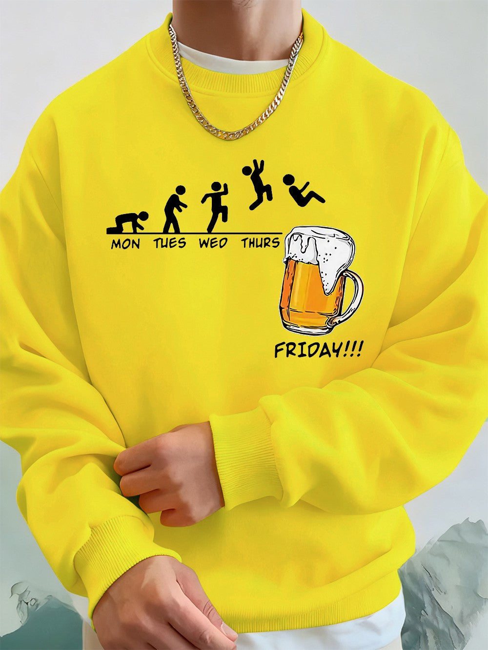 Friday Beer Lover Funny Printed Men Sweatshirt Winter Fleece Warm Hoodies Korean Loose Crewneck Pullovers Hip Hop Male Clothes
