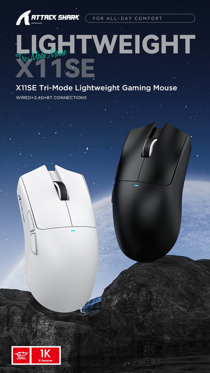 Mouse Gamer Sem Fio Attack Shark X11 X11SE, 1000 Hz, Mouse Óptico RGB 2.4G, 16000 DPI, Mouses de Computador Ergonômicos para PC Laptop Mac