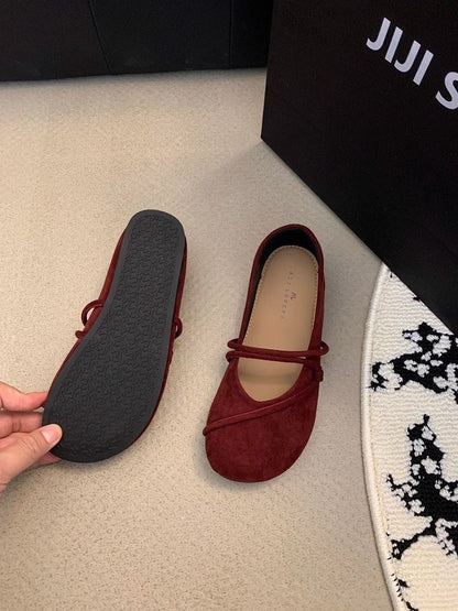 Women's Elegant Brown Mary Jane Flats French-Style Suede Loafers Spring/Autumn Collection Flat Shoes for Casual Wear