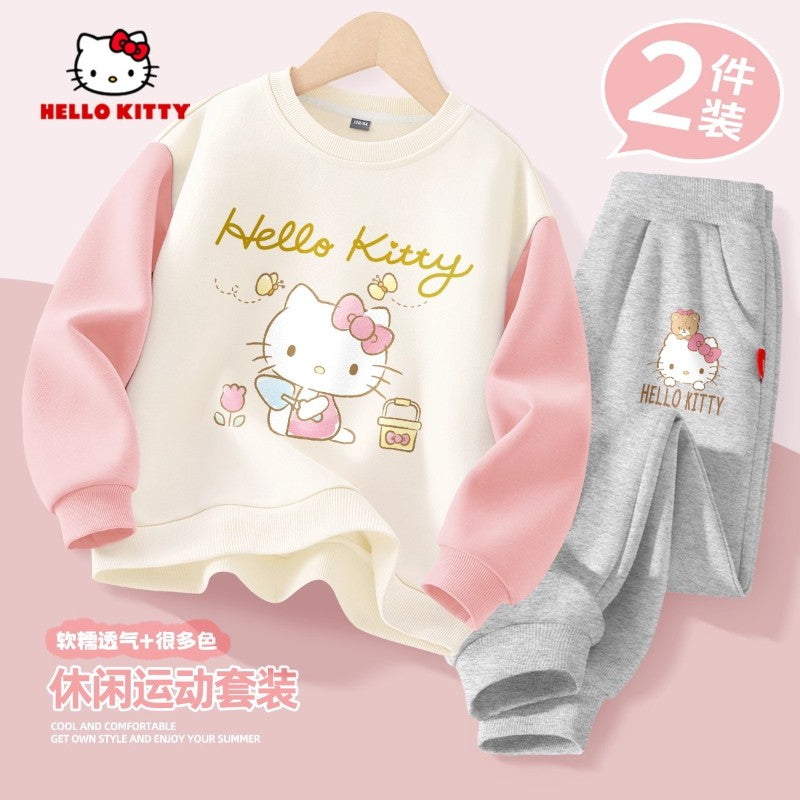 Sanrio Baby Girl Clothes Set Autumn Kid Hello Kitty Printed Sweatshirts Pullover Top & Pants 2pcs Suit Children Boys Tracksuits