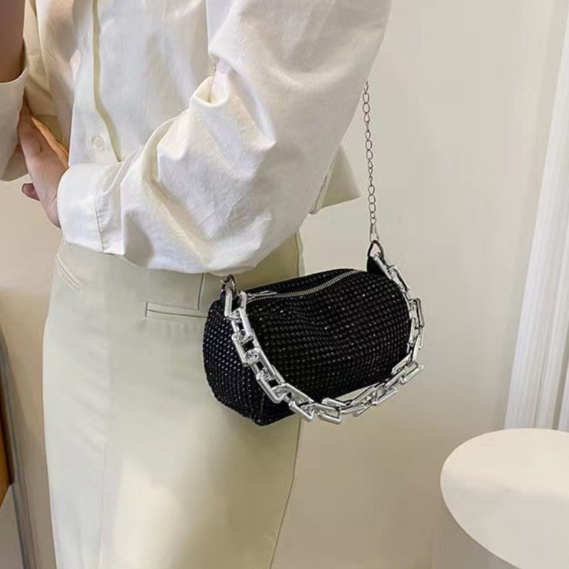 Luxury Rhinestone Bucket Bag Glitter Chain Prom Purse Women's Dinner Package Fashion Female Shoulder Bag