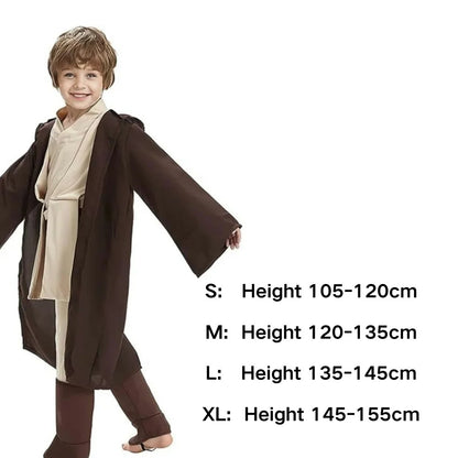 New Kid Children Jedi Knight Cosplay Costume Obi Wan Kenobi Uniform Suit Anakin Skywalker Hooded Robe Cloak Outfits