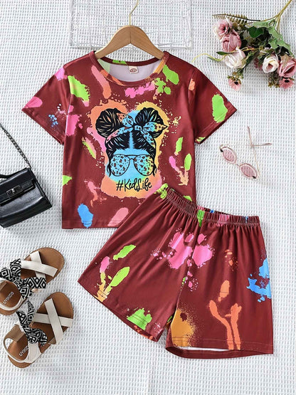 Summer Sets Children's Clothing Girl Kids Toddler Clothes Cute 3D Tie-Dye Print T-Shirt Top Shorts 2PCS Baby Kids Tracksuit Sets