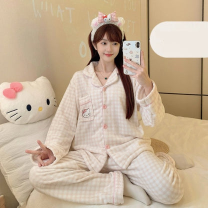 Winter Pajamas Lapel Neck Women's Pajamas Long Sleeve Kawaii Dog Warm Sleepwear Harajuku Style Cute Casual Pajamas Two-Piece