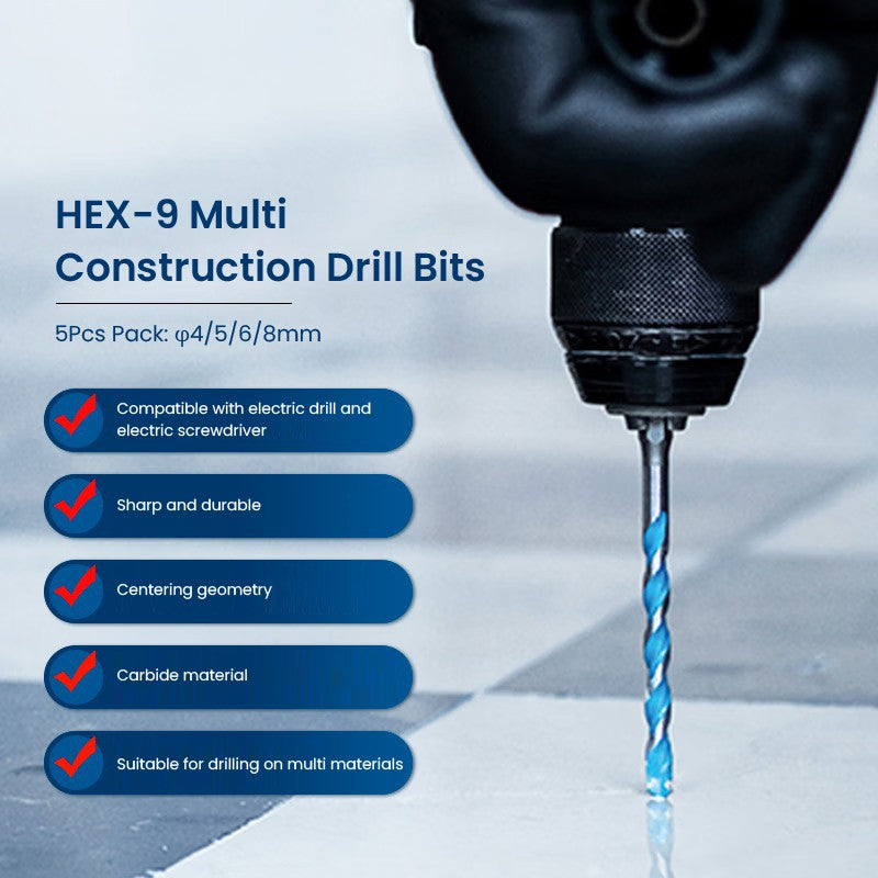 Brocas Bosch Série Expert HEX-9 Hard Ceramic e Multi Construction para Paredes de Tijolo Betão Metal Madeira 5 Peças