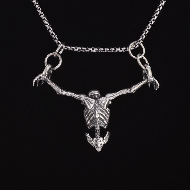 Colar Masculino Caveira Prisioneira Banhado a Prata, Acessório de Joia Gótica para Motociclistas, Punk Rock e Halloween