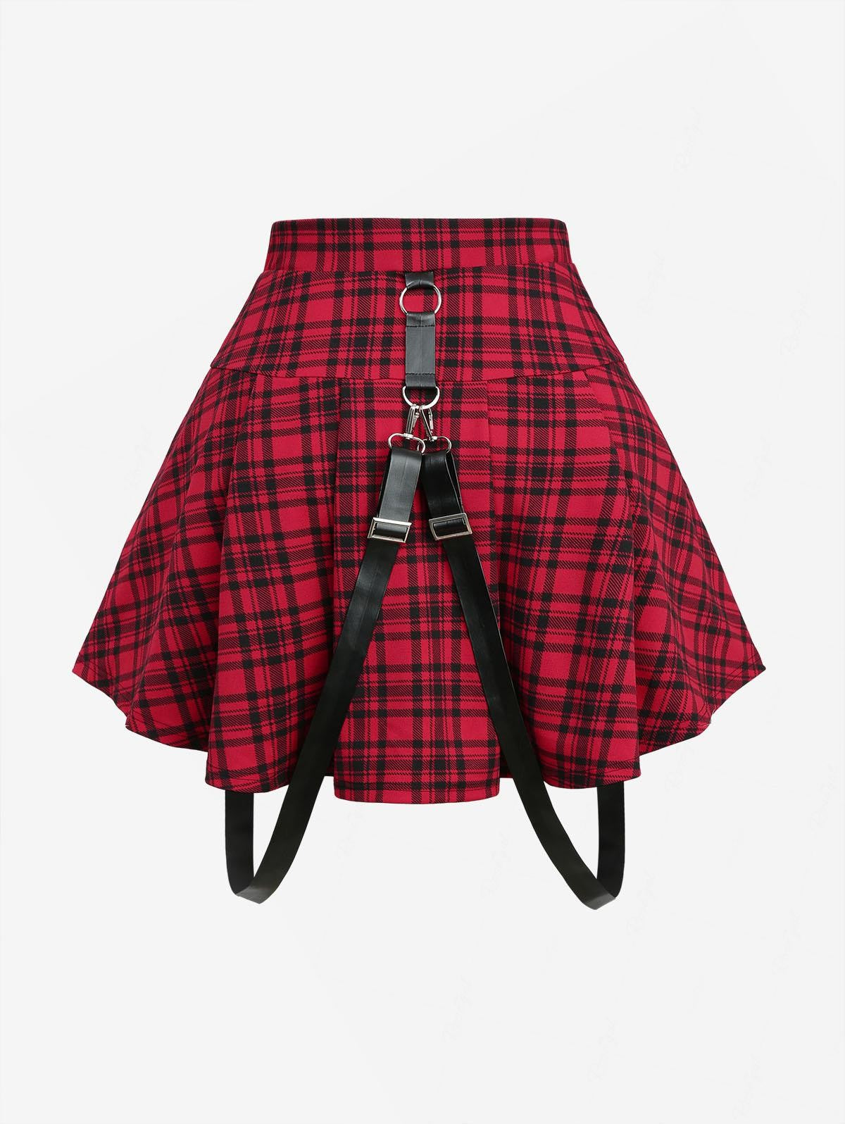 ROSEGAL Plus Size Plaid Print Suspender Skirt Women's Unique Vintage Style Zip up Skirts