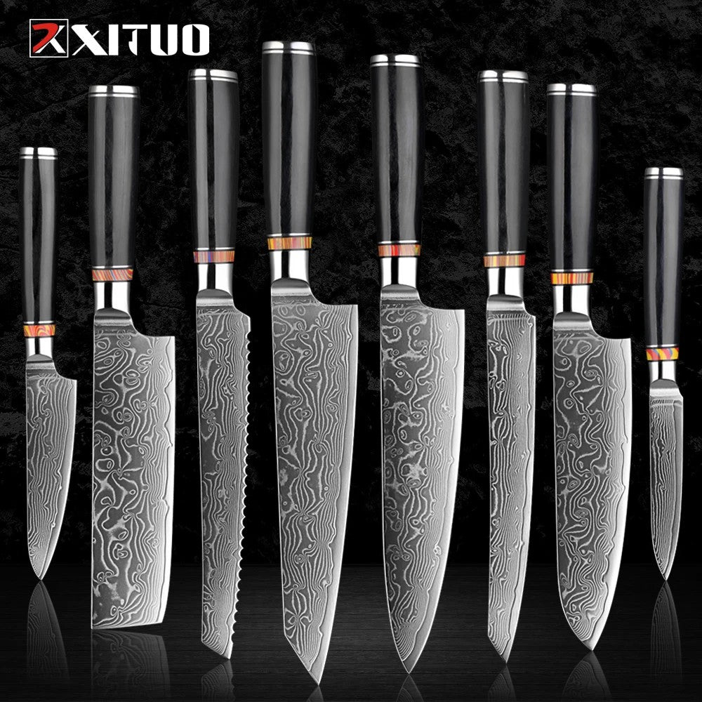 Conjunto de Facas de Cozinha de Aço Damasco Forjado para Arte 1-8 pçs Faca de Cozinha Profissional de Hotel para Fatiar e Cortar Utensílios de Cozinha Premium