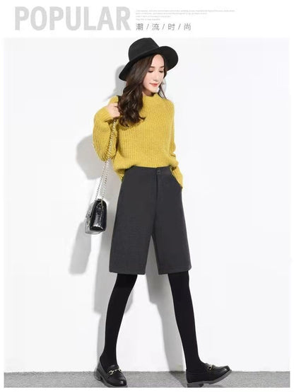 Women Clothing Autumn Winter Fashion Simplicity Woolen Cloth Trousers Female Appear Thin High Waist Loose Large Size Casual Pant