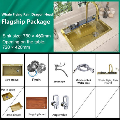 Stainless Steel Waterfall Kitchen Sink Digital Display Faucet Set Embossed Extra Large Single Slot Multiple Types of sinks