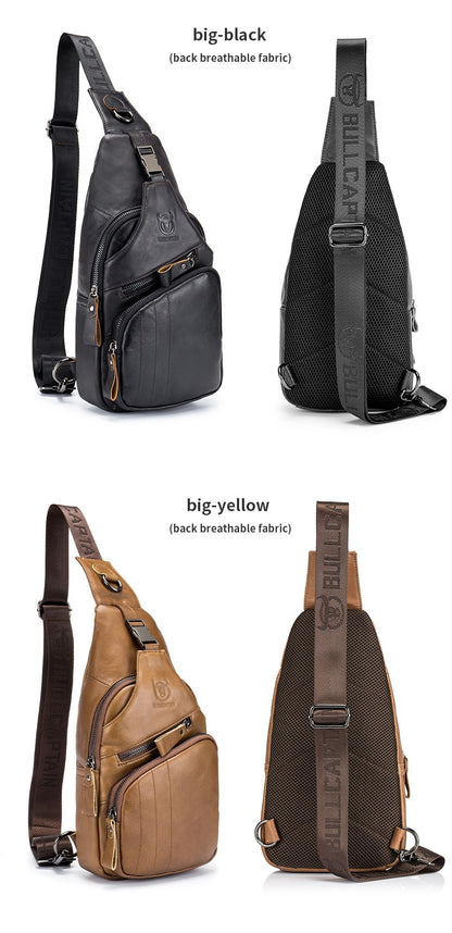 BULLCAPTAIN Bag Genuine Leather Chest Bag Men's Fashion Style Casual Straddle Bag Business Large Capacity Leather Men's Luggage