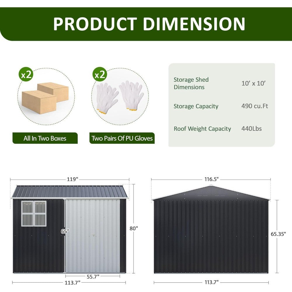 10x10 FT Outdoor Storage Shed, Metal Garden Tool Shed with Updated Frame Structure, Lockable Doors and Windows, Ideal