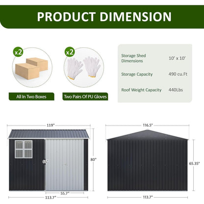 10x10 FT Outdoor Storage Shed, Metal Garden Tool Shed with Updated Frame Structure, Lockable Doors and Windows, Ideal