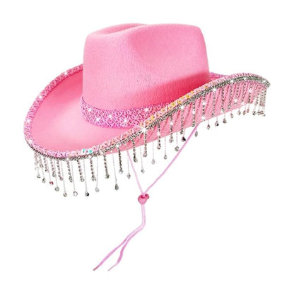 31BB Western Bridal Accessory Rhinestones Studded Tassels Lace Cowboy Hats Panama Hat Photography Props