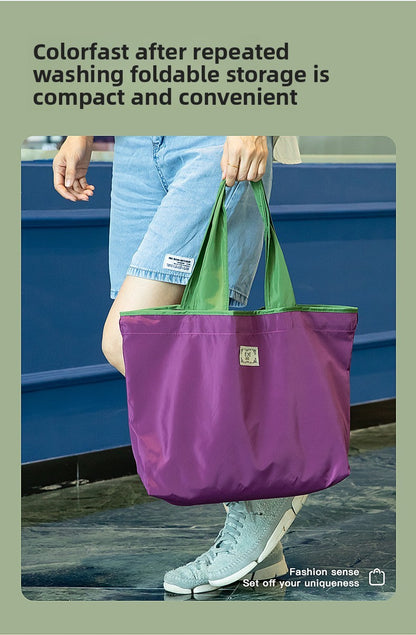 Large-sized drawstring eco-friendly supermarket shopping bag fashionable single-shoulder bag foldableportable handbag,waterproof