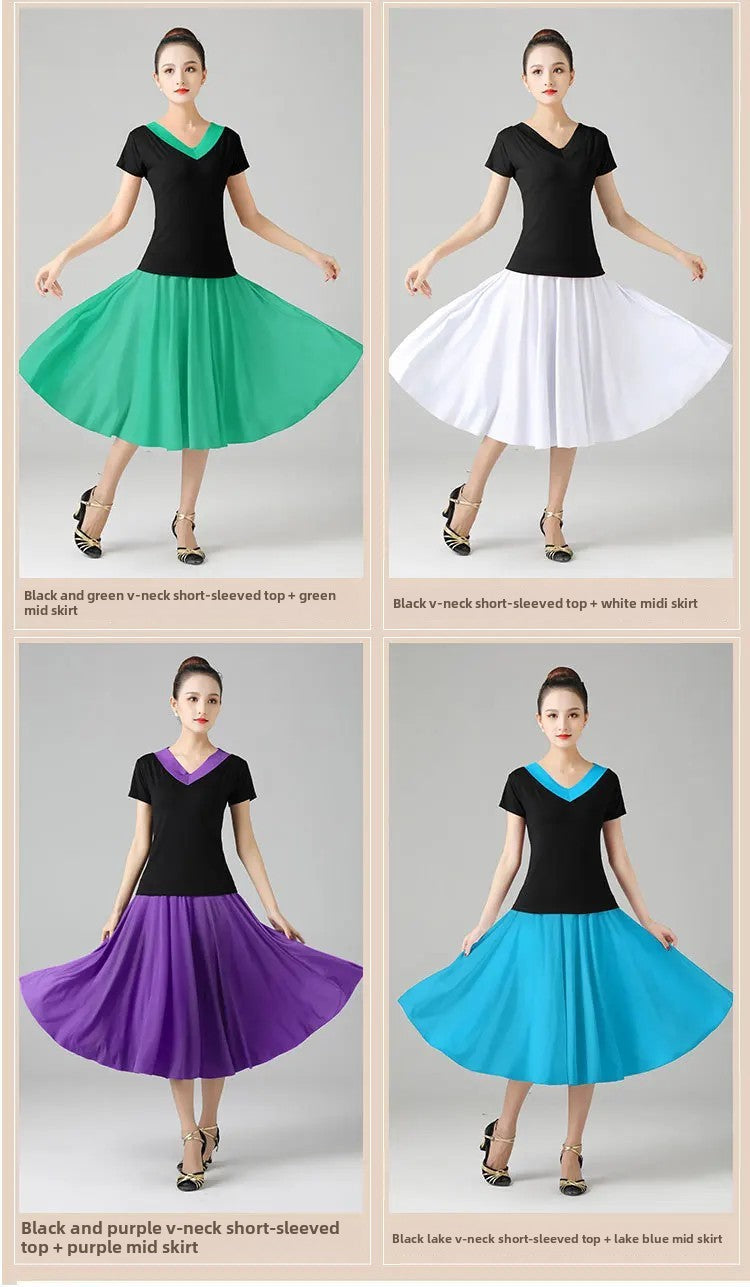 Plus Size Elegant Plus Size Women's Long Dress For Dancing And Commuting Stylish Square Dance Skirt With Wide Hemline For Soc...