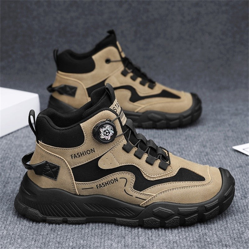 High-Top Men's Shoes for Winter, Thick-Soled Sports Shoes, British Style Retro Work Shoes, Rotating Buckle Casual Boots