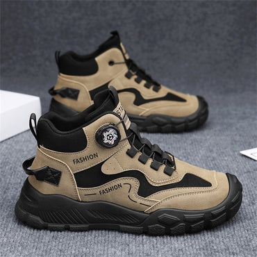 High-Top Men's Shoes for Winter, Thick-Soled Sports Shoes, British Style Retro Work Shoes, Rotating Buckle Casual Boots