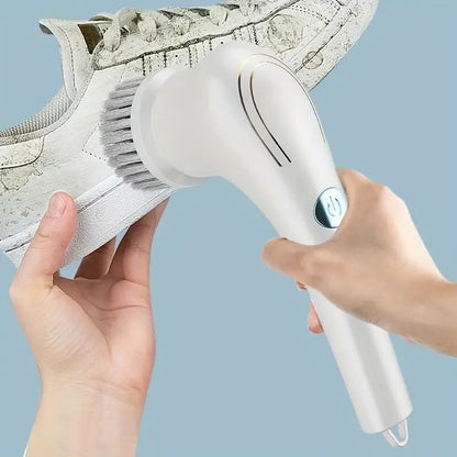 Esfregador Portátil sem Fio com 5 Escovas Intercambiáveis, Escova de Limpeza Rotativa Recarregável para Banheiros, Cozinhas, Pisos